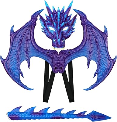 hyperfun 龙翼儿童服装恐龙尾巴面具套装,酷炫万圣节角色扮演龙服装